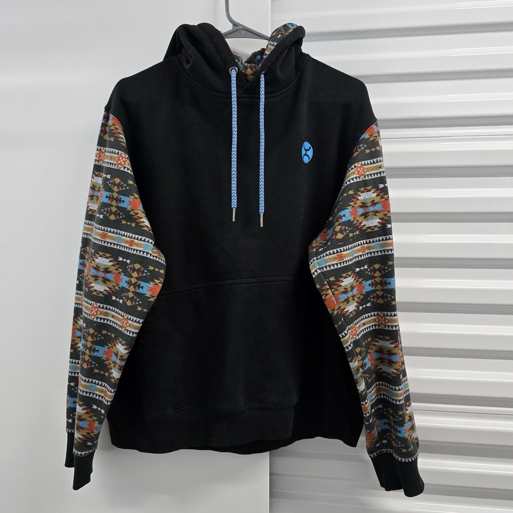 HOOey Mens XL Black Aztec Western‎ Pullover Hoodie Ranch Rodeo Sweatshirt